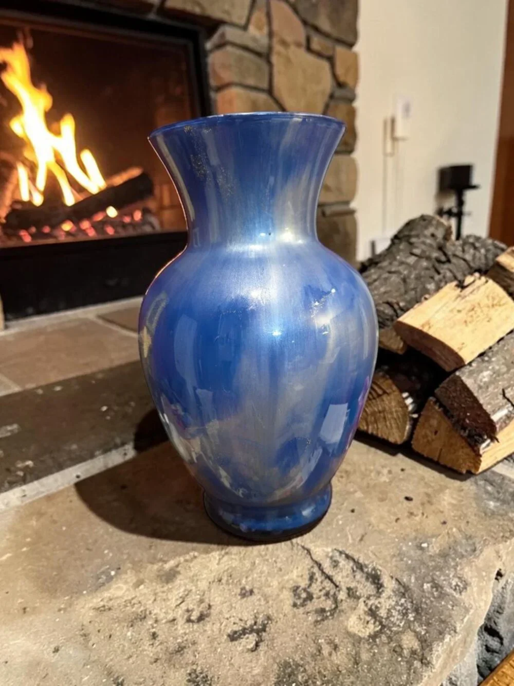 Fluid Art Acrylic Pour Glass Vase • Blue and Silver • Abstract Home Decor • OOAK
